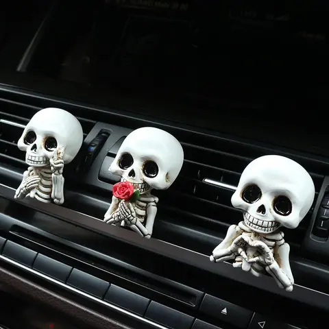 3pcs cute skull resin statues, car interior accessories, fragrance diffusers, air outlet decorations, practical four season car decorations, Halloween, Christmas and other holiday party decorations, air purification, perfect car gifts.