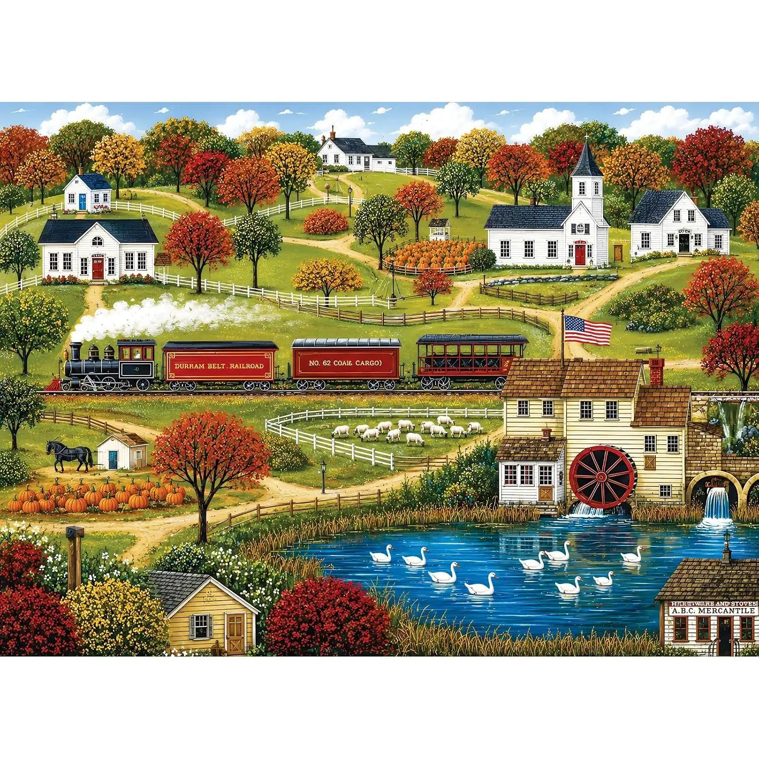 500 Pieces Jigsaw Puzzle for Adults, Pumpkin Harvest Jigsaw Puzzle, Fall Farm Landscape Artwork Jigsaw Puzzle, Brain Teaser Home Wall Decor