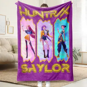 Huntrix Demon Hunters Fantasy Anime Flannel Throw Blanket, Graphic Film Inspired Soft Cozy Fleece for Bedroom Sofa Fan Room Gift, Kids Blanket, Adult Blanket