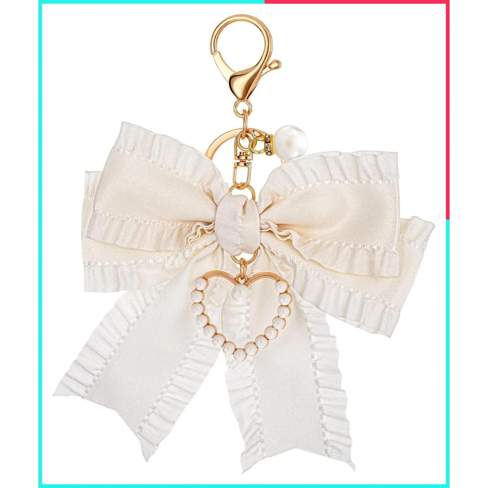 Cute Bow Keychain Pearl Wristlet Purse Charm for Women, Handbag Backpack Car Key Accessories