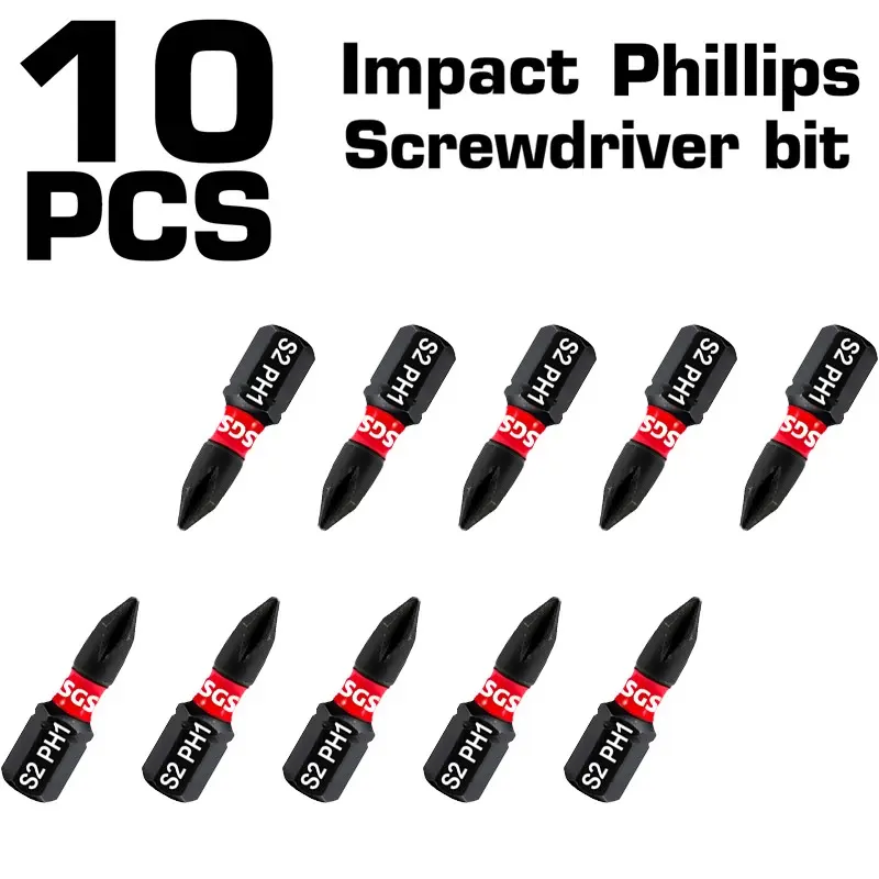 10pcs S2 Steel Short Bits 25mm,  Phillips PH1-3, Magnetic, Wear & Impact Resistant, for Home, Auto, Electronics, Machinery & DIY Models
