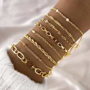 Women's 2026 Gold Chain Bracelet Set, Aesthetic Dainty Layered Link Cable Rope Bracelet Stack, Adjustable Cute Bangle Jewelry Gift for Daily Streetwear (Sports Wristband Accessory)