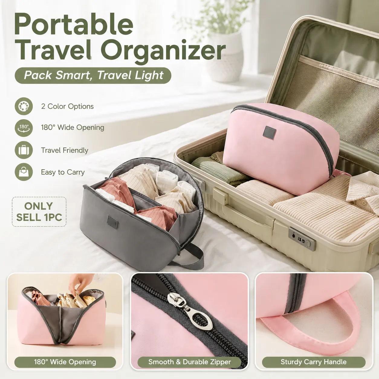 Portable Lingerie Storage Bag for Women, 3 in 1 Travel Bra Organizer with Spacious Compartments, Multi-Functional Underwear Packing Cube for Bras, Panties, Socks and Beauty Items, Lightweight for Vacation, Business Travel, Home Closet Storage