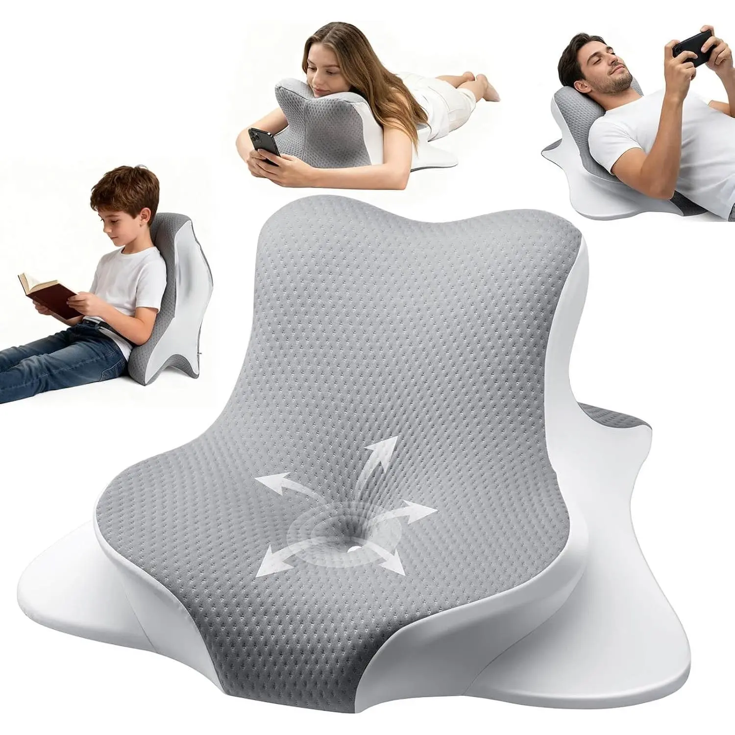 Ergonomic Memory Foam Reading Pillow Wedge Back & Neck Support for Bed Sofa & Floor Relieves Acid Reflux Back Pain & Arm Fatigue for Gamers Readers Nursing Moms with Washable Cover
