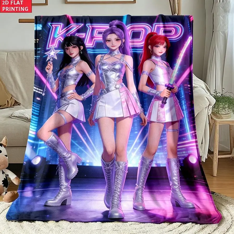 1pc K-POP Girl Group Printed Flannel Blanket, Made Of Flannel Fabric, Soft And Skin-Friendly, Can Be Used As Home Air Conditioning Blanket, Nap Blanket, Bed Sheet, Also Suitable For Picnic, Car, Camping, And Other Scenes.