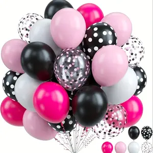 45 pieces pink and black balloon set - including 12 inch confetti, 10 inch rose red and latex balloons, suitable for birthdays, children's baptisms, weddings, engagements and bachelor parties