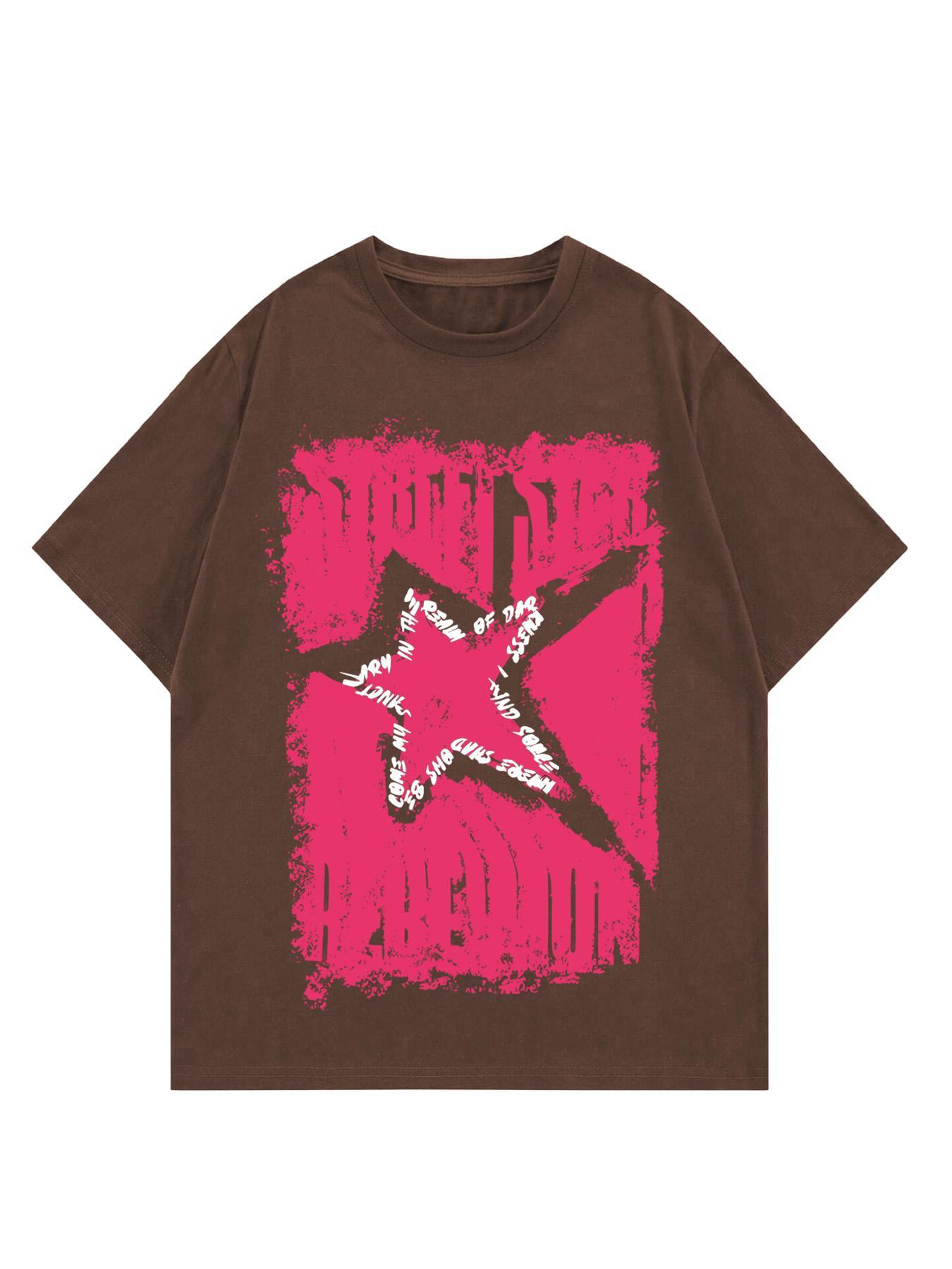 Unisex's Star Print Round Neck Tee, Casual Comfy Tee, Regular Fit Casual Fashion Short Sleeve T-shirt for Summer, Unisex Top for Daily Wear, Women