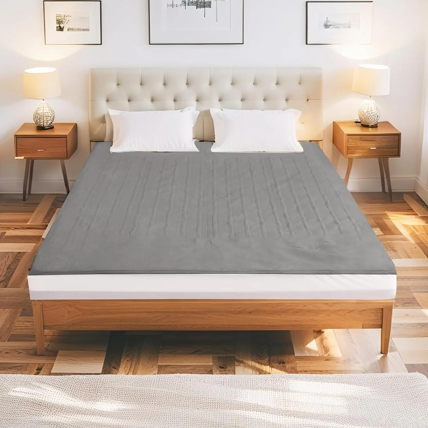 Electric Mattress Pad King Size 78"x80" with 10 Hours Auto Off 5 Heat Setting Dual Controller Fit Up to 15 Inch Deep Pocket, Machine Washable - Gray