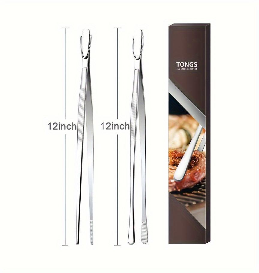 2pcs Extra-Long Stainless Steel Kitchen Tweezers - 12 Inch Fine Tongs for Cooking, Baking, BBQ, Pet Feeding & Food Preparation - Durable, Easy to Clean, Ideal for Home & Professional Kitchens, Kitchen Tongs, Baking Essentials, Sleek Metallic Finish, Easyc