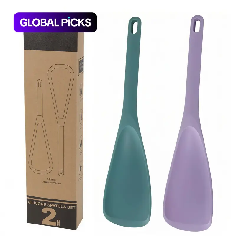 2 Pack Silicone Cooking Spoons for Non-Stick Cookware, Silicone Cooking Utensils, Multifunction Spatula Spoon BPA-Free, One-Piece Design, Suitable for Scooping, Scraping, Serving and Mixing #GLOBAL PICKS