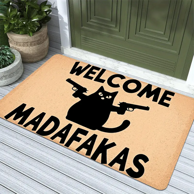 Funny Whimsical Cat Pattern Cozy Flannel Outdoor Entry Doormat - Multi-Use Home Bath Mat for Entryway, Kitchen, Patio Decor, Pet Mat floor non-slip floor toilet