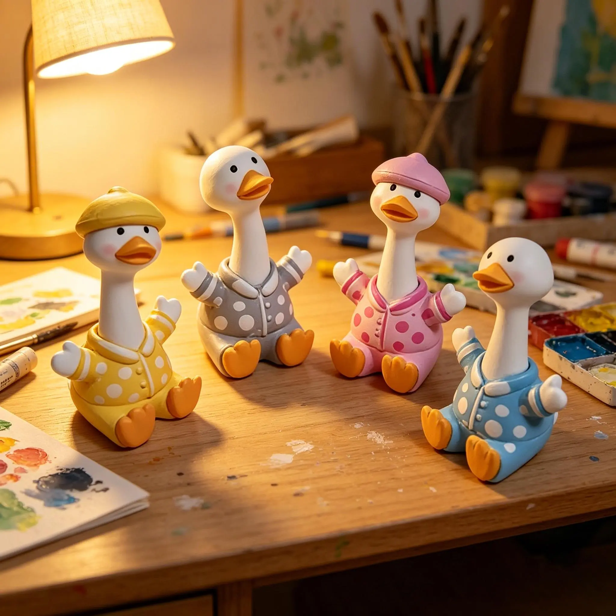 4Pcs Adorable Nodding Duck Figurines Set, Cute Shaking Head Duck Ornaments for Car Dashboard, Desk & Home Decor, Lovely Mini Landscape Decorations & Sweet Holiday Gift for Friends & Family