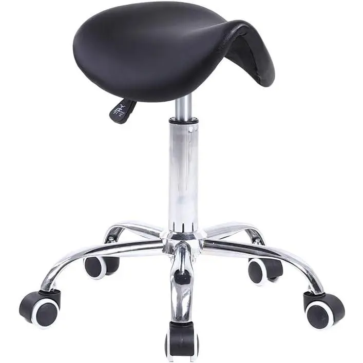 Rolling Saddle Stool PU Leather Swivel Adjustable Rolling Stool with Wheels Salon Chair Black