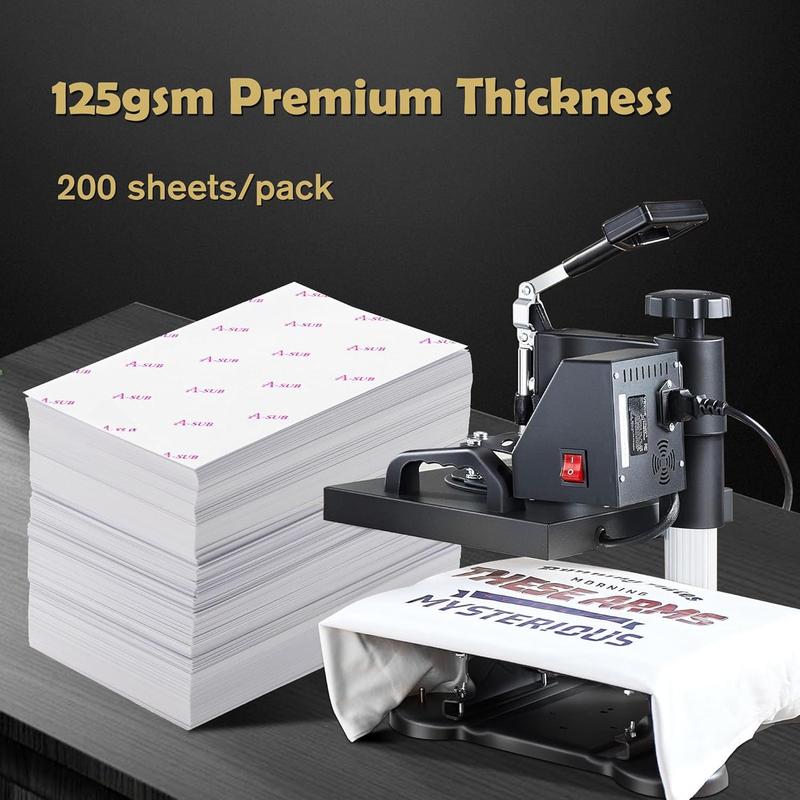 Sublimation Paper 8.5x11 Inch-200 Sheets Heat Transfer Paper for Light Colored Fabric and Other Blanks, Works with Inkjet Printer and Sublimation Ink 125g