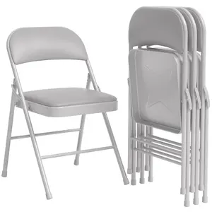Heavy Duty Folding Chairs, Set of 4 – PU Padded Seat, Metal Frame Supports 350lbs, Portable & Stackable for Dining, Office, Indoor/Outdoor – Black/Beige