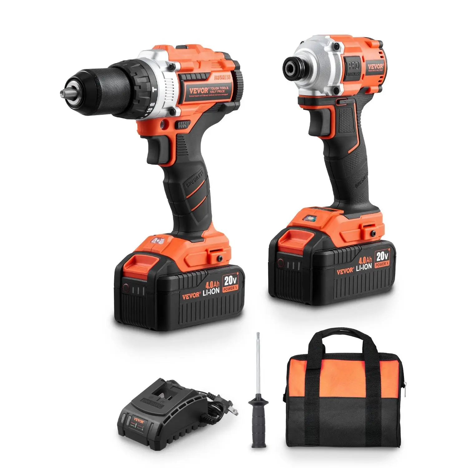 【DealsForYouDays】VEVOR Tool Combo Kit, 20V Max Cordless 2-Tool Combo Kit, with 1/2 in Impact Drill, 1/4 in Impact Driver, Compact Cordless Power Tool Combo Kit with 4.0 Ah Batteries, Screws, Charger, and Cloth Bag