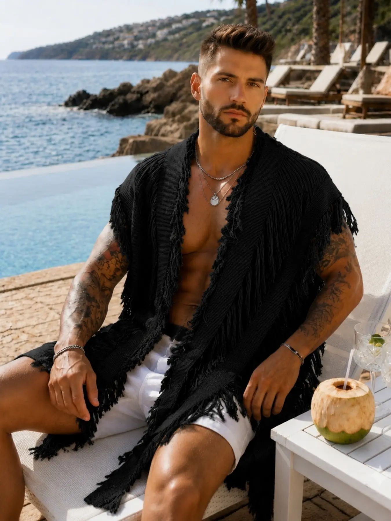 Fashion Vacation Knit Sweater with Fringe, Long Sleeve Windproof Warm Breathable Comfort, Essential for Travel and Leisure