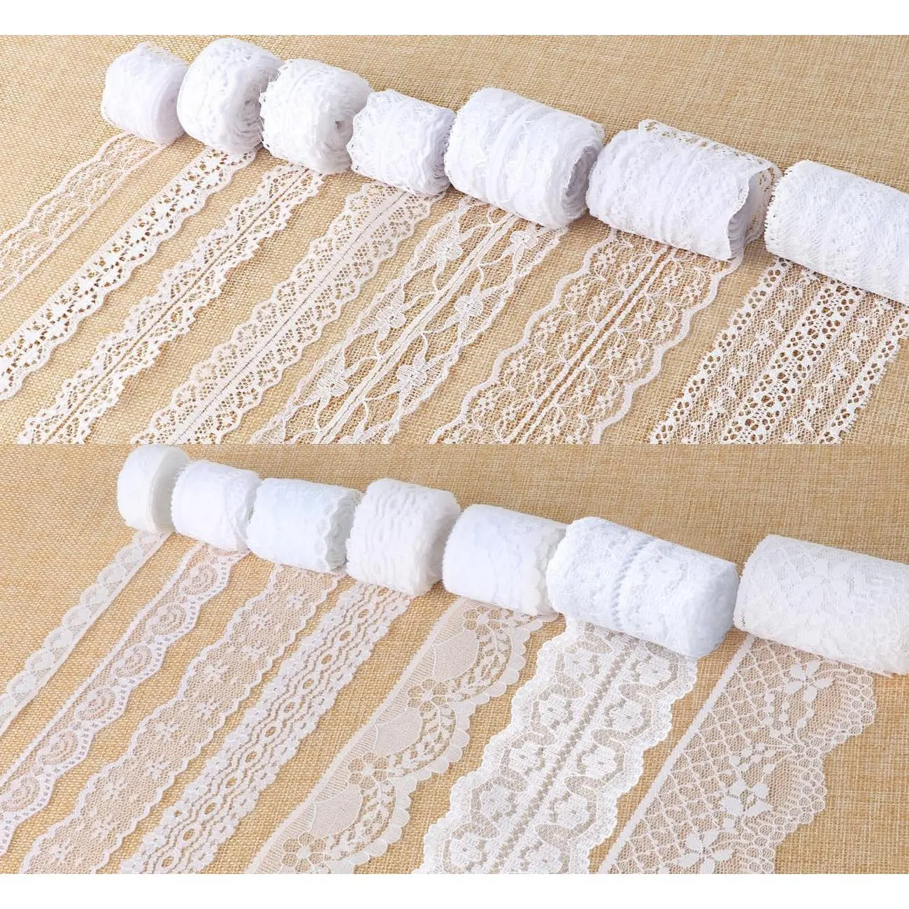 46 Yards White Lace Ribbon 14 Rolls Vintage Lace Trims 0.6 to 2.1 inch Ribbon Laces with Assorted Pattern for Sewing, Crafts, Wedding Decor, Flower Ribbons, 3.28 Yards Each