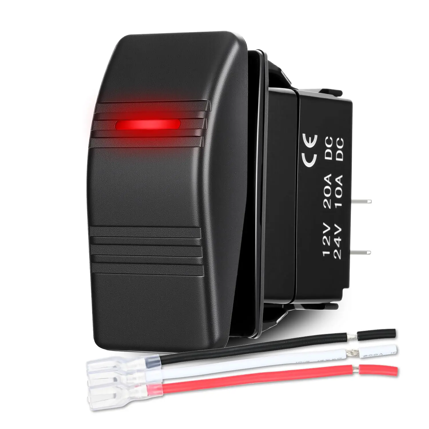 Nilight 1x 3-Pin SPST Marine Rocker Switch, Red Backlit LED Toggle Switch with Jumper Wires Set, ABS+PC Durable Easy-Install 20A/12V 10A/24V for Cars, Boat