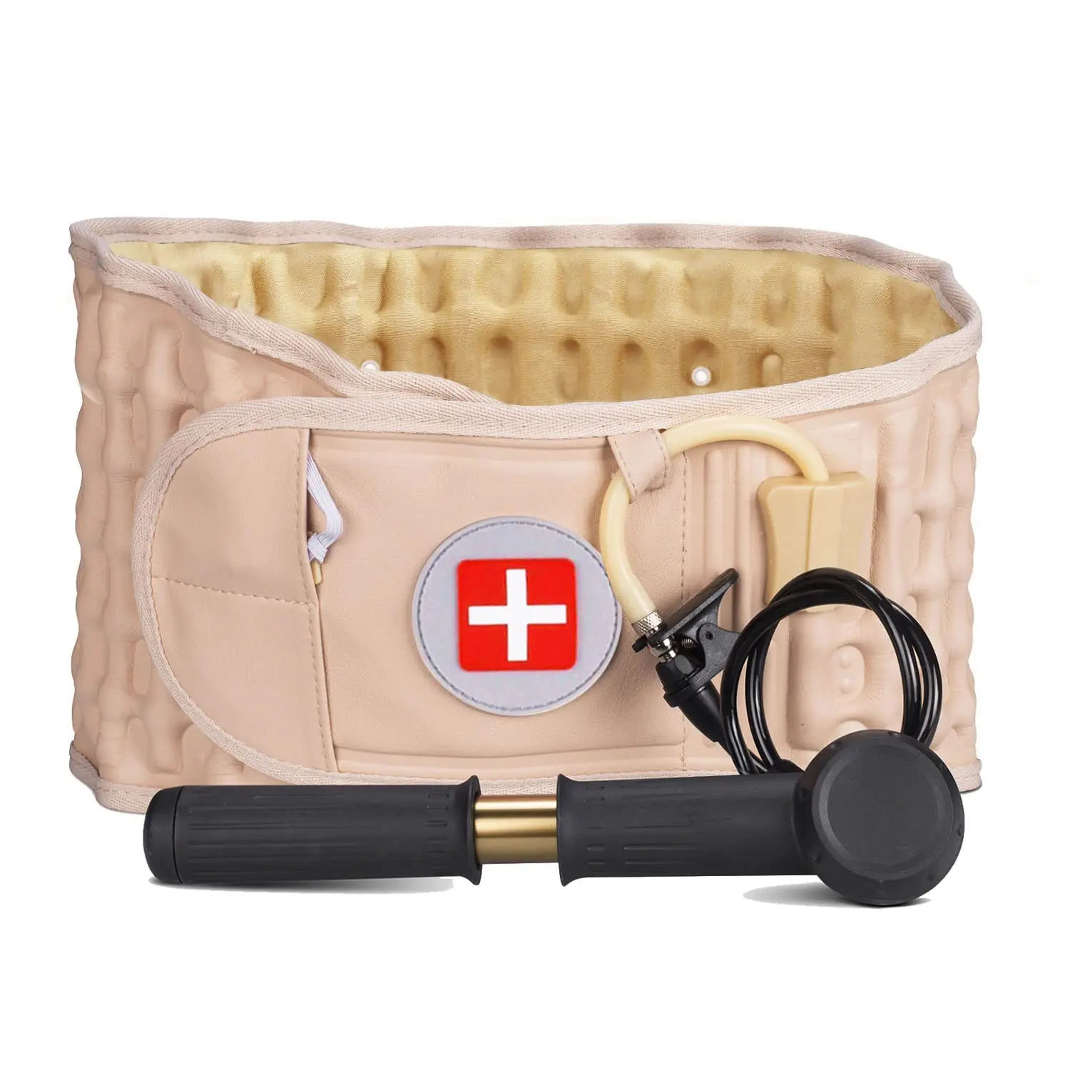 Ergonomic Decompression Back Belt - Lumbar Support for Adults, Inflatable, Comfortable Lower Back Pain Relief Traction Device, Fits 29-49 In Waist, Beige, Usable Anytime Anywhere