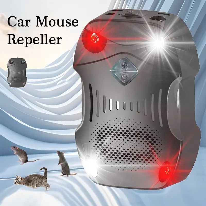 Car Indoor Dual Mode Ultrasonic Animal Repeller, Smart Start Stop Multi-Mode Mouse Repellent, Alarm Sound Flash Light Cat Deterrent Pest Control