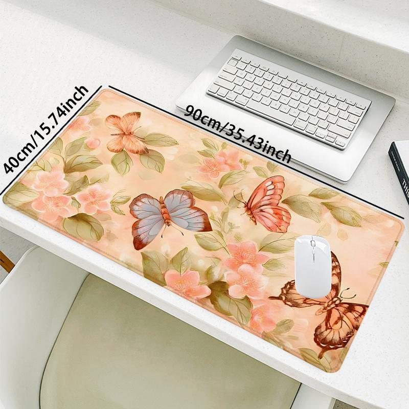 Butterfly Floral Pattern Mouse Pad, Rectangle Gaming Mouse Pad, Office Desk Keyboard Mat for Home Office Game Room Desk