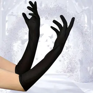 2pcs Women's Elegant Long Black Gloves - Elastic Suitable for Wedding, Photo Shoots, Role Play, Themed Parties |   Full-Length Gloves for Performances, Costumes, Christmas & Halloween Wear |   Hand Washable for Care