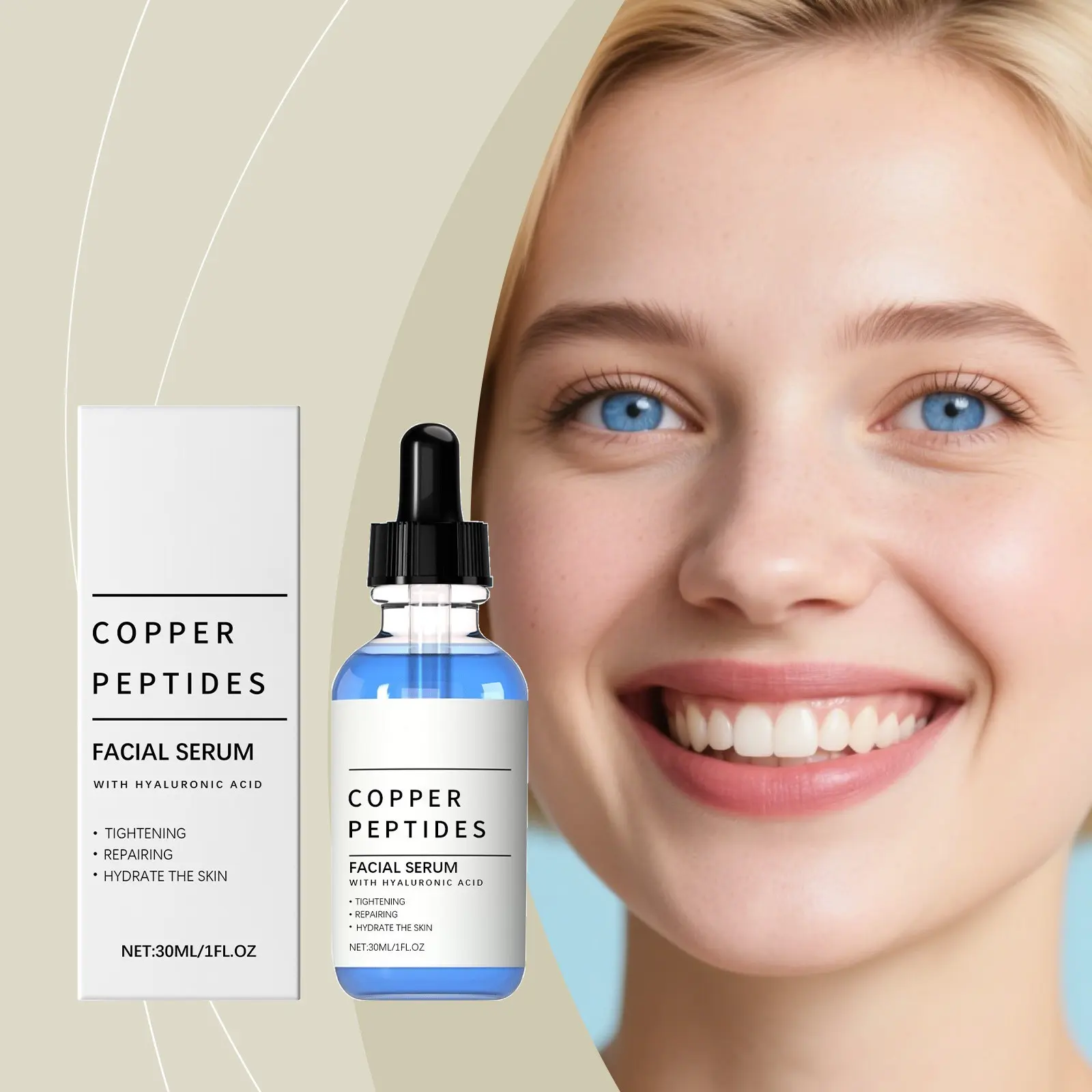 Asterwood Copper Peptides Serum for Face - with GHK-Cu Peptide and Hyaluronic Acid - Anti-Aging Rejuvenating Hydrating Facial Serum - 1 Fl Oz