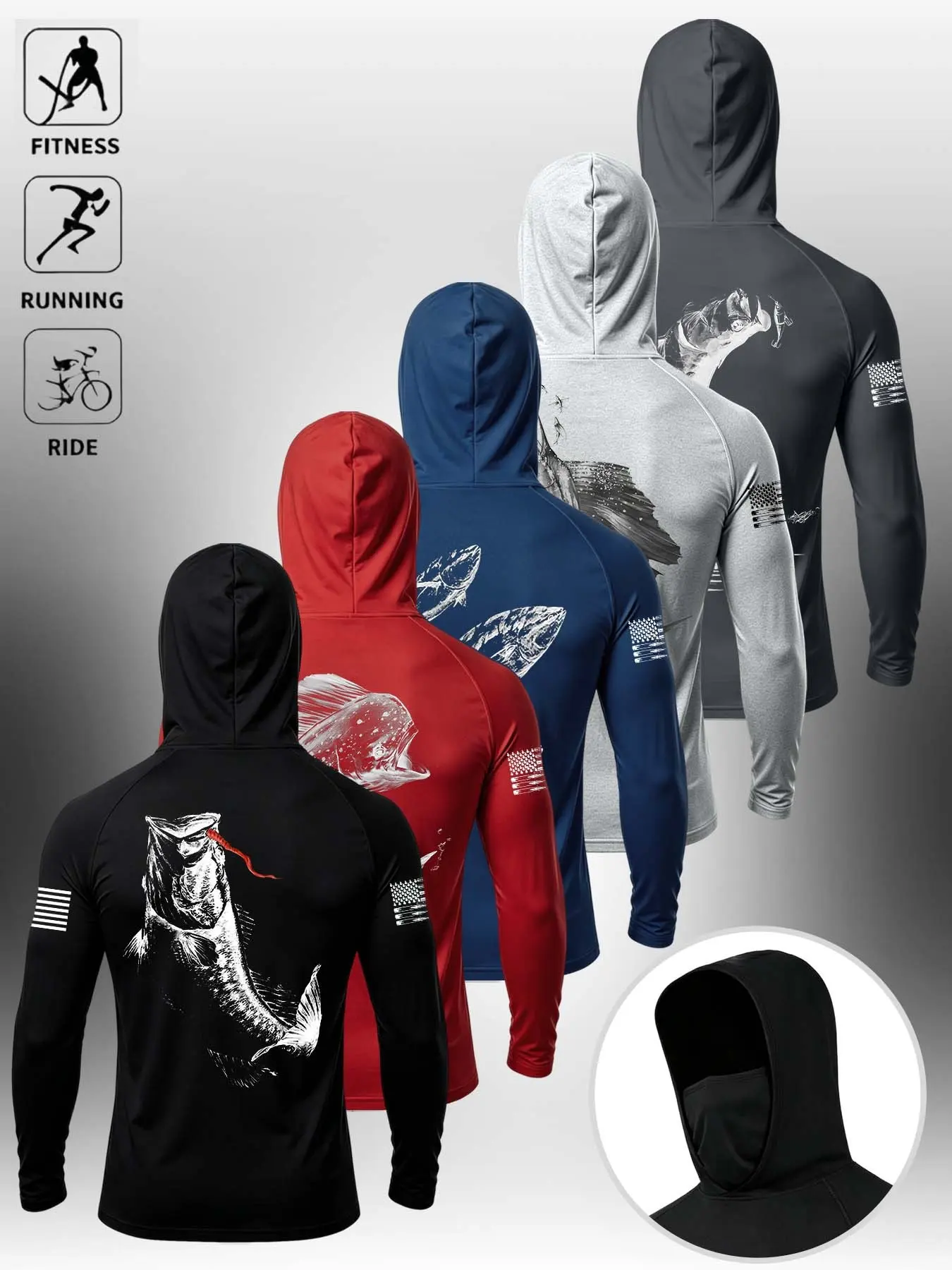 Men's Sun Protection Cover Up Hoodie, 5-Pack Boyfriend Style Face Mask Design, Long Sleeve UV Blocking, Ideal for Outdoor Activities