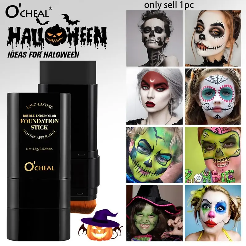 Halloween Makeup Dual-Ended Color Foundation Stick, Concealer, Moisturizing, Brightening, Long-Lasting Waterproof, Multicolor Foundation Brush