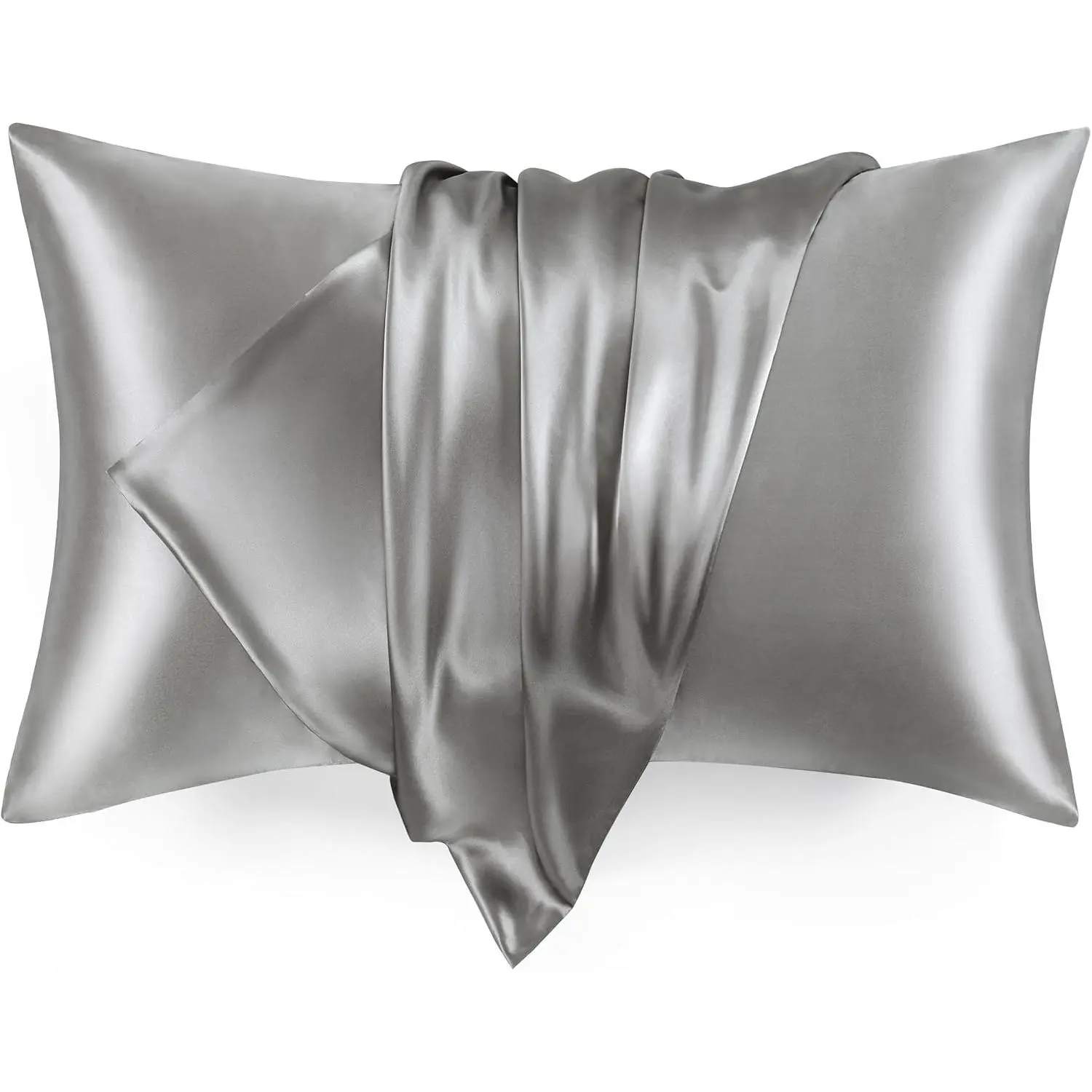 Pillowcase Set of 2 Standard Size 20x26, Cooling Pillow Covers for Hair and Skin, with Envelope Closure, Similar to Silk, Dark Grey