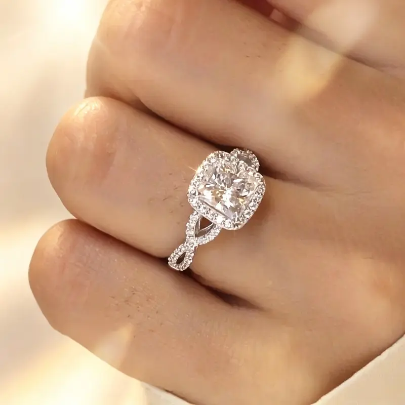 Women's Square-Cut Halo Zirconia Engagement Ring - Shimmering Pave-Set CZ, Polished Comfort-Fit Band, Bridal Look Jewelry, Ideal for Proposal Gifts, Valentine’s Day (Sports & Outdoor Camping & Hiking Hammocks Complement Accessory)