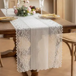 Elegant White Lace Table Runner, Wedding Lace Decor with Floral Embroidery, Dresser Scarf for Holi, Easter, Bridal Shower, Dining,  Party (18 x 83 inch)