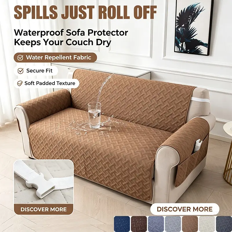Waterproof Sofa Cover, Non-Slip Quilted Couch Protector for 1/23-Seater Couch, Washable Furniture Slipcover for Pets, Kids, Living Room, Slipcovers for Couches and Sofas (Navy Blue)