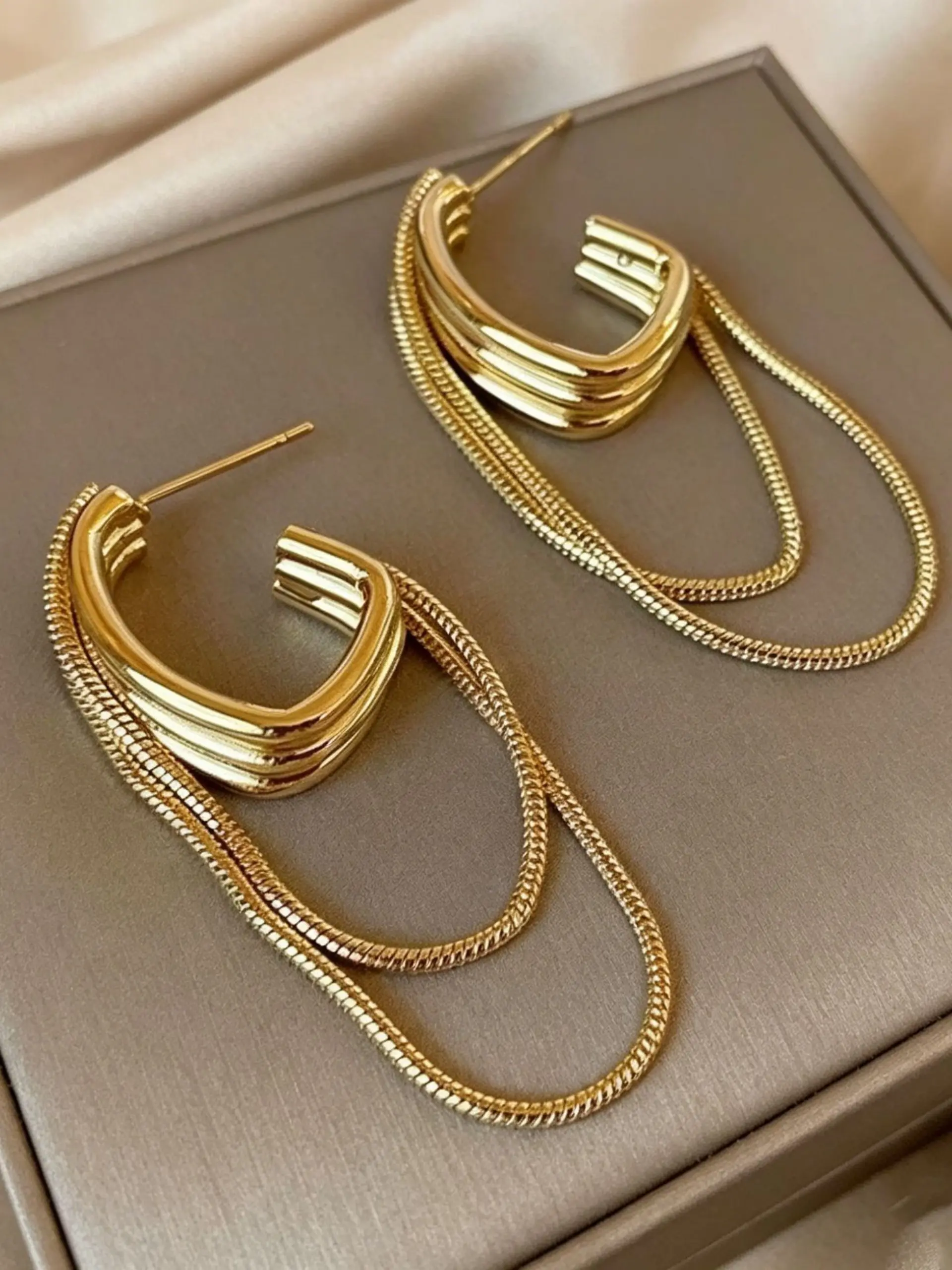 Elegant Korean Style Multi-Layer Chain Dangle Earrings, Long Tassel Ear Cuffs for Women, Perfect Wedding Party Accessory
