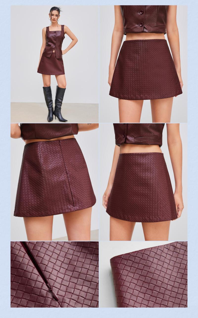 Cider [size 2-10] Faux Leather Low Rise Solid Zipper Mini Skirt