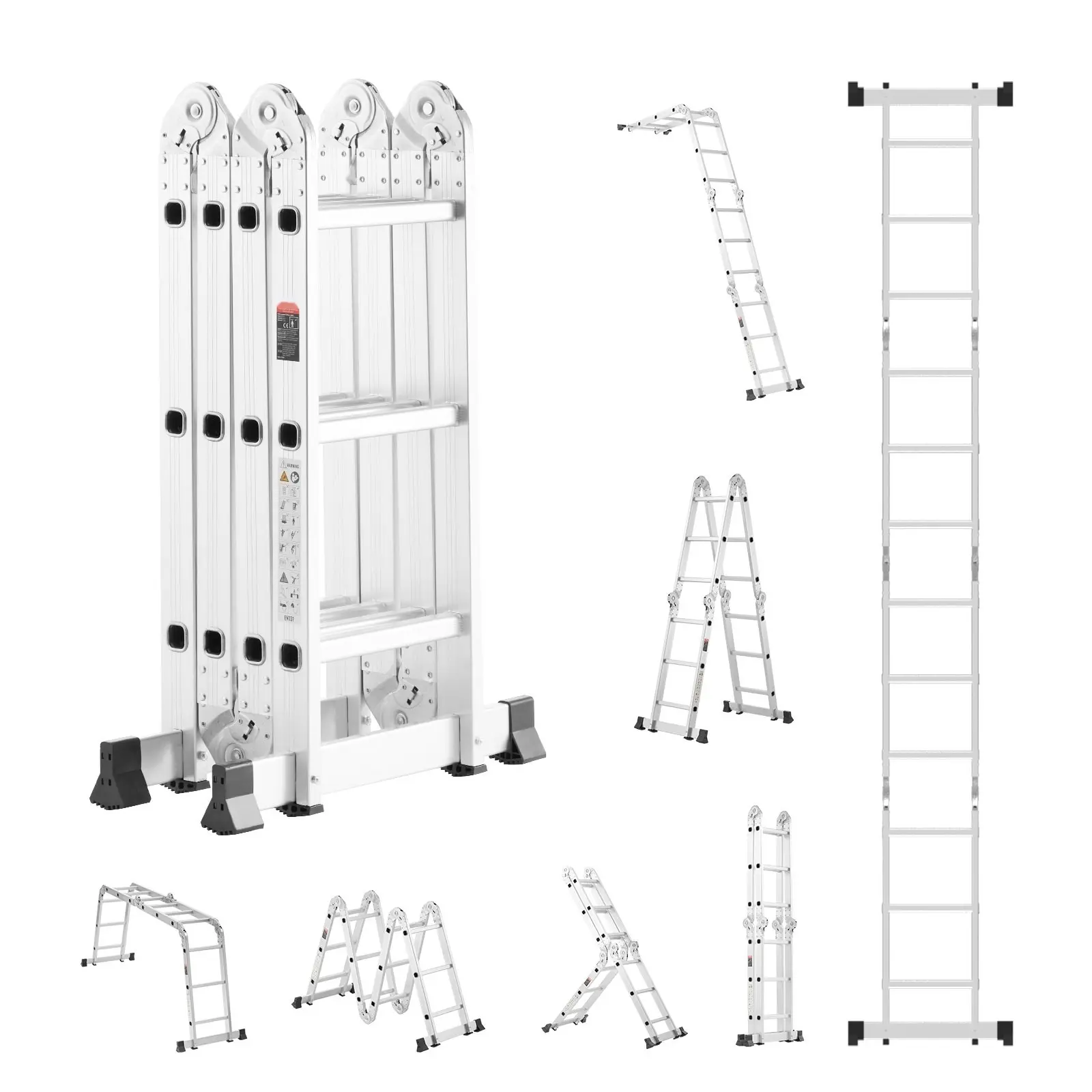 Versatile 7-In-1 Folding Ladder With 3 Steps And 12-Foot Reach For Home, Garage, Workshop And Construction Tasks; Lightweight Aluminum, Portable Design, Non-Slip Treads, Wide Steps, Safety Locks, Ideal For Maintenance And Repairs