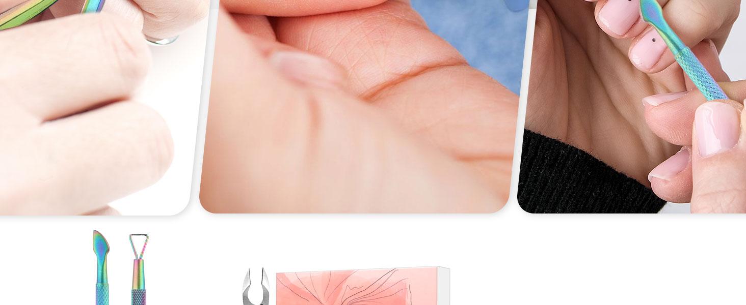 Cuticle Trimmer with Pusher, Nail Trimmer Set, Professional Manicure & Pedicure Kit, Cuticle Remover Tool Kit, Rainbow