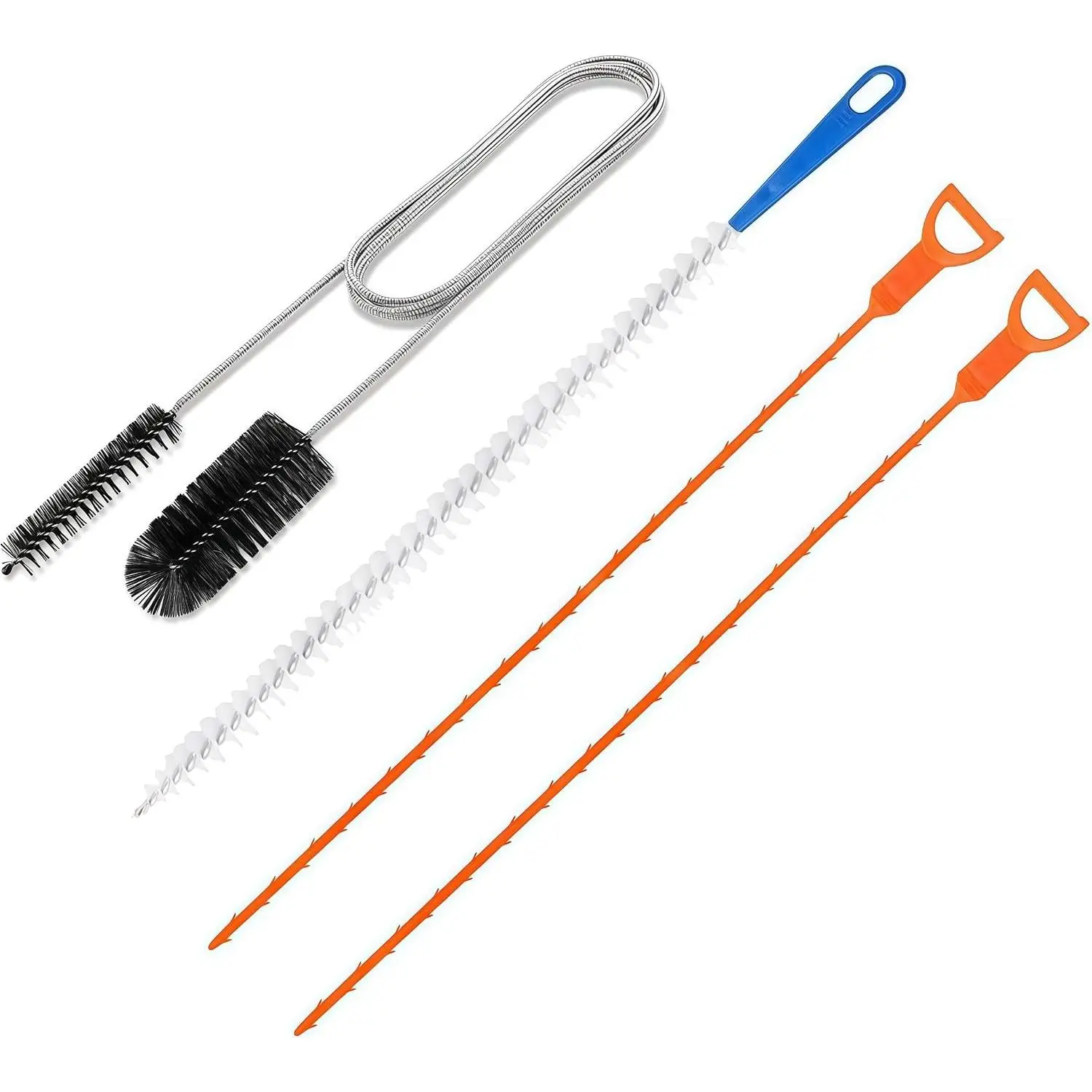 6-Piece Professional Drain Snake Cleaning Kit - Heavy Duty Clog Remover Tool for Shower, Sink, Bathtub, Toilet, Kitchen - Hair Removal Unclogger with Drill Attachment, Reusable Plastic Pipe Cleaner