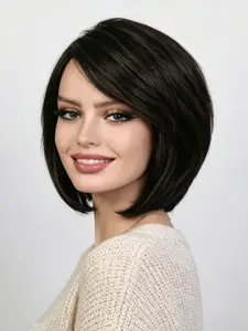 Lolely Dream Natural P1b/30 Highlight Short Bob Wig, Side Part Pixie Straight Cut, Brazilian Remy Glueless Wig for Daily Party