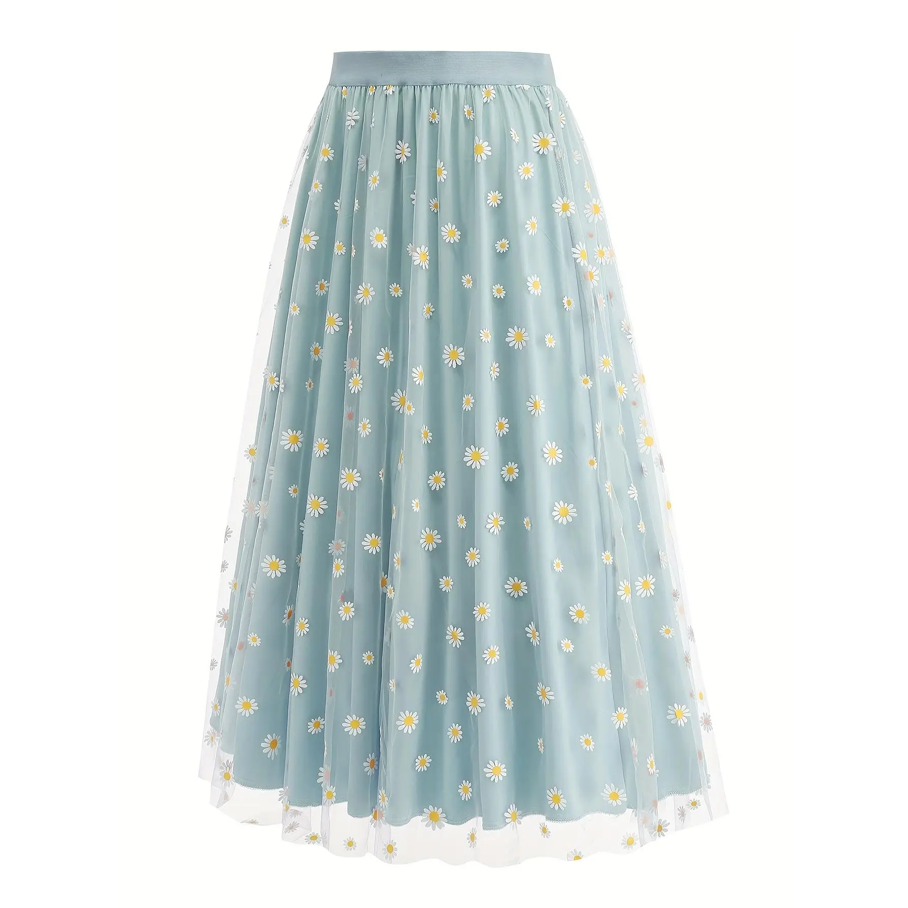 Elegant Chiffon Vacation Skirt with Small Chrysanthemum Print for Women