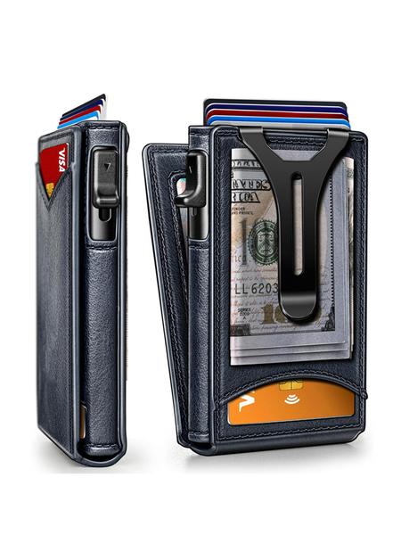 Men's Small Wallet Magnetic Metal Automatic Card Holder, Rfid Anti-Theft Credit Card Case, Multi-Card Slots ID Window Money Clip, Magnetic Card Holders