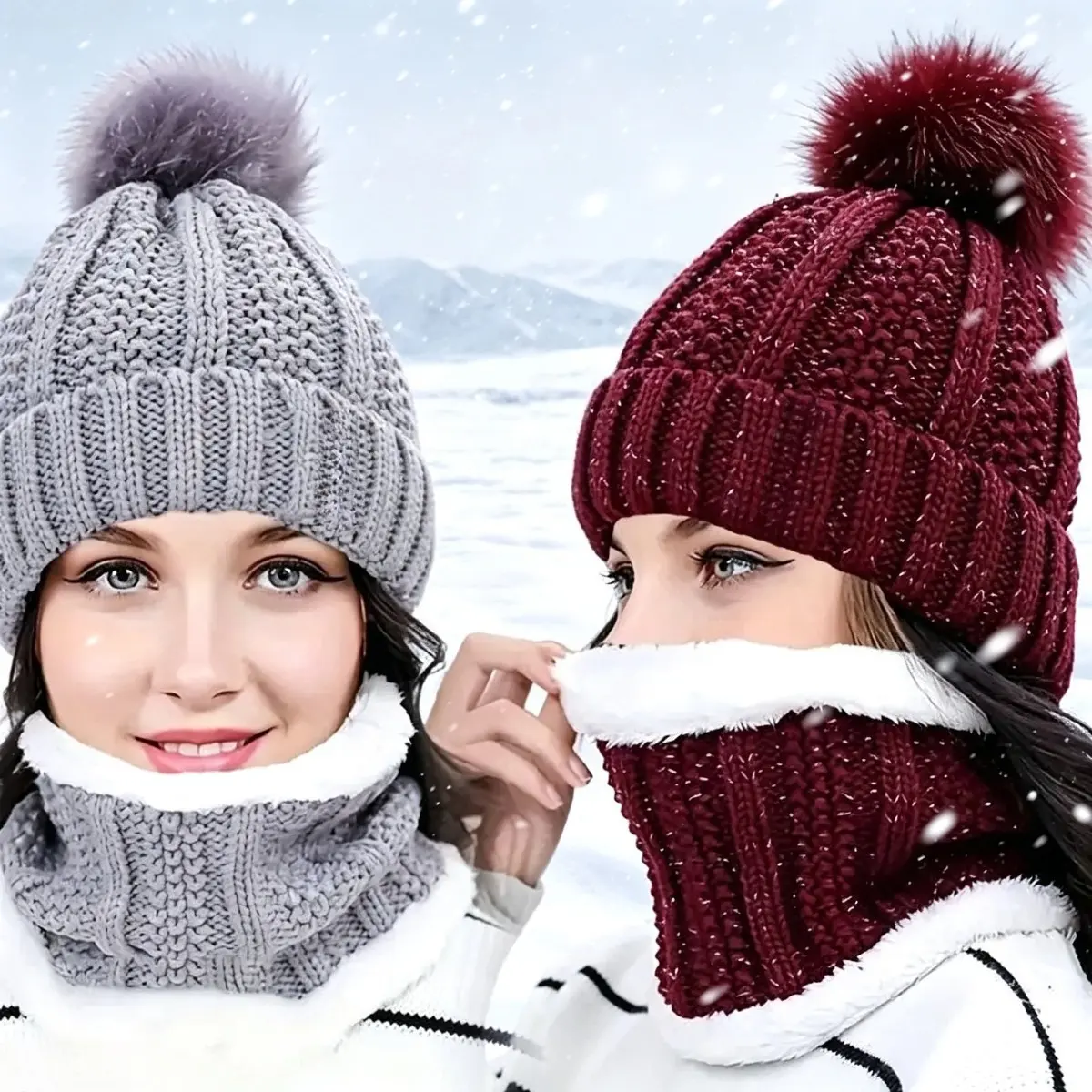 Unisex 2-Piece Acrylic Beanie & Scarf Set - Thick Plush Thermal Knit, Wind/Cold Proof, Breathable Flatbill, Sports Everyday Accessory, 1 Size, for Outdoor Leisure, Daily Streetwear, Keep Warm Hats, Hat, Casual, Thickened Plush Material, One Size, Insulate