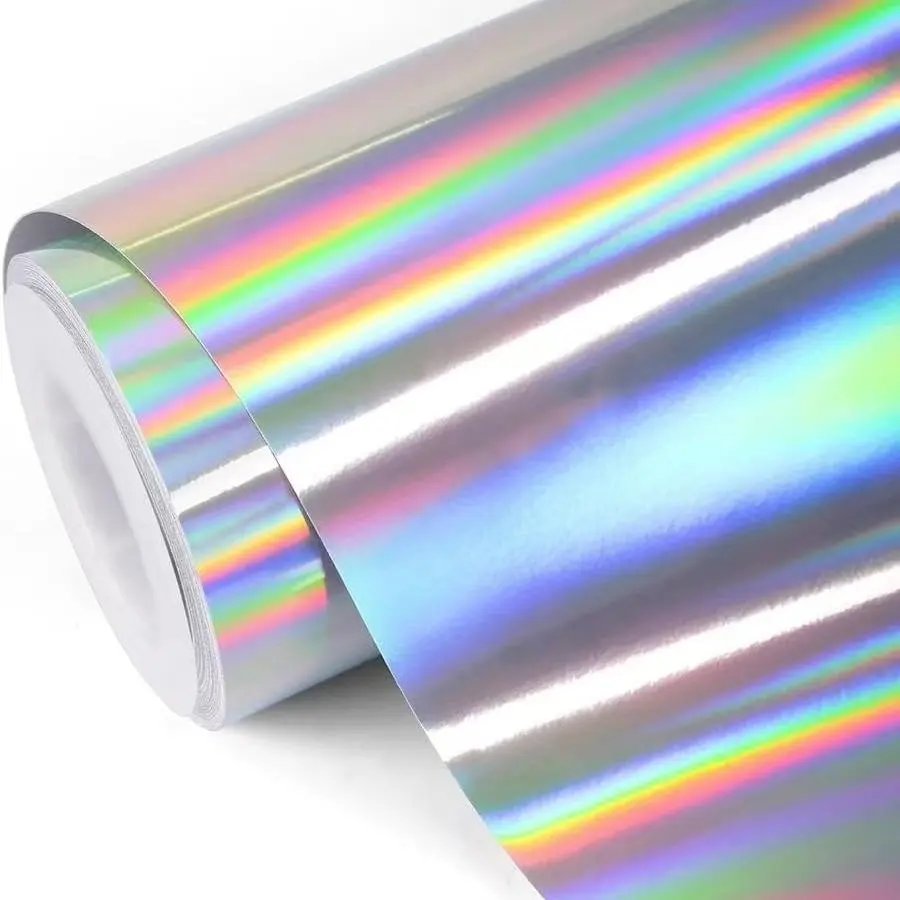 Glossy Plating Holographic Laser Chrome Silver Vinyl Wrap Film With Air Release Self Adhesive DIY Car Motorcycle Bicycle Decoration Sticker Decal Vehicle Exterior Decoration