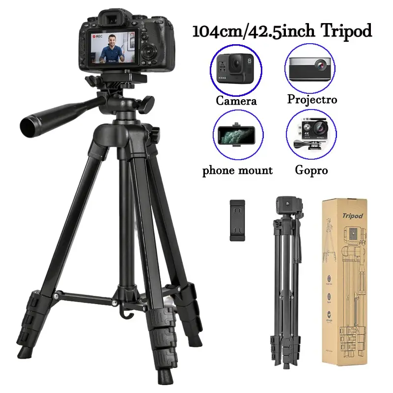 Professional Aluminum Camera Tripod Stand with Phone Mount & Carry Bag, Portable Vlogging Tripod for Photography, Vlog & Live Streaming