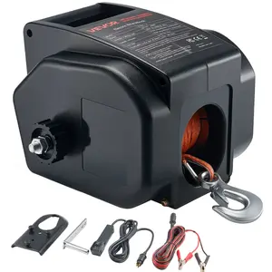 VEVOR Electric Boat Winch, 12V DC 300W, Reversible Electric Trailer Winch for Boats Up to 2000 lbs, Power-in, Power-Out, and Freewheel Operations for Boats with Wired Remote Control & Hand Crank