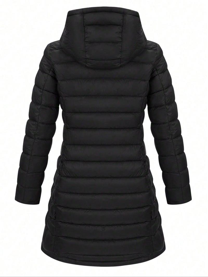 Women's Winter Hooded Jacket, Large Size, Double-Sided Pocket Cotton Coat, Casual Fitted Long Sleeve, Fall & Winter Commuter Wear