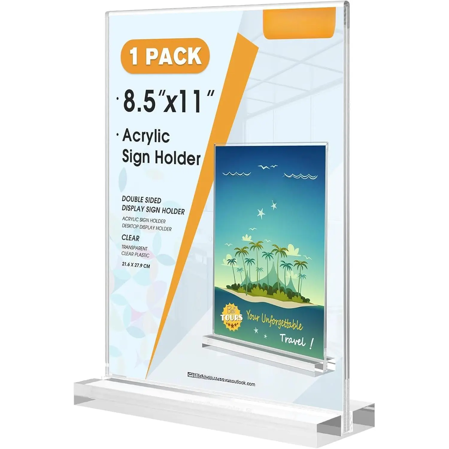 Sign Holder 8.5" x 11" Double Sided Menu Holder, 1 Pack | Clear , Double Sided Display,  Tabletop Design, Quick Sign Changes, Fits Offices, Events And Retail Spaces
