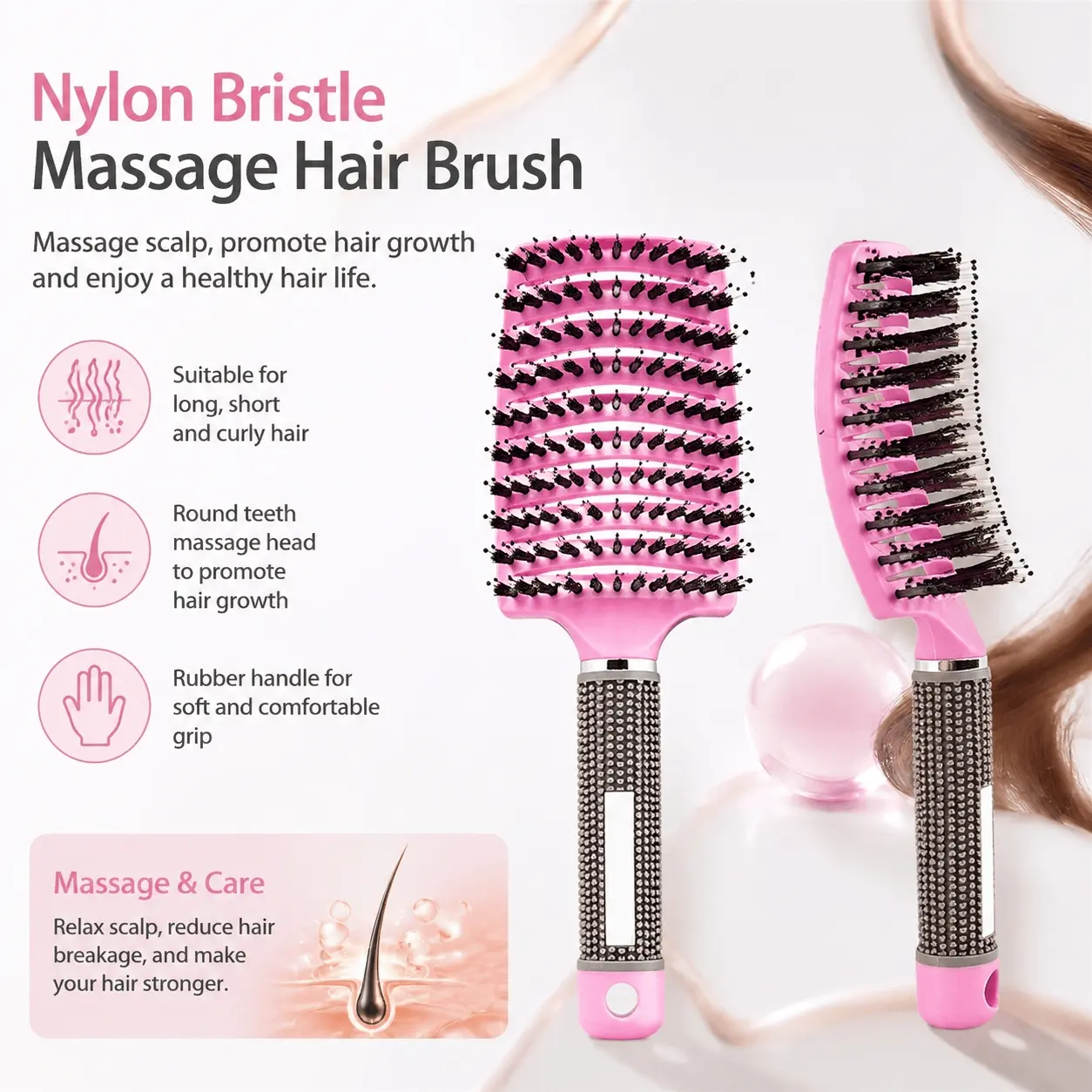 Professional Salon Air Cushion Scalp Massage Brush: Hair Detangler for Wet & Dry Hair, Anti Static Hairbrush, Portable Hair Care Comb for All Hair Types. Nylon Bristles with Round Tips, Ideal for Home & Travel, Reduces Frizz & Flyaways.
