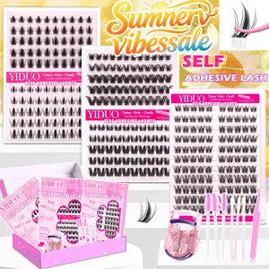 YIDUO 6 Styles Self-Adhesive Lash Clusters Kit, Pre-Separated Individual Lashes, Manga, Fairy, Natural, Bunny & Spike Press On Eyelashes, D Curl Pre-Glued No Glue Needed, 1 Minute Easy DIY Lash Extension Gift Set
